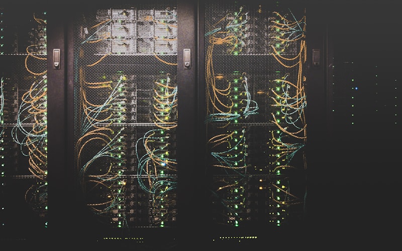 Server room with blue lighting